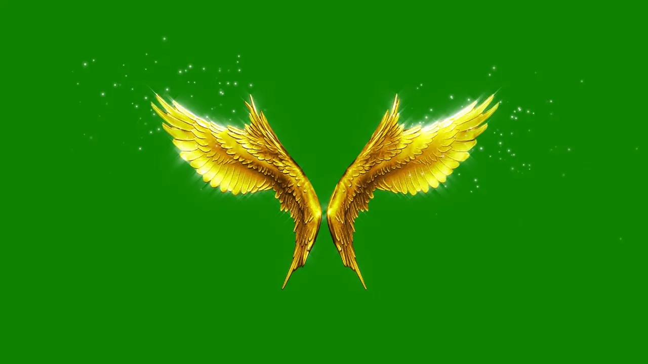 Green Screen Angels Flapping Gold Wings Particles - Footage PixelBoom